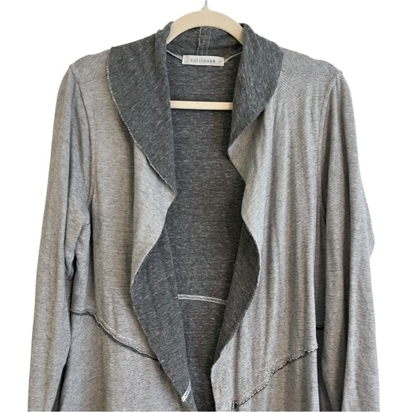 Cut Loose Gray Raw Edge Distressed Longline Lagenlook Cardigan Size Large - Picture 2 of 5
